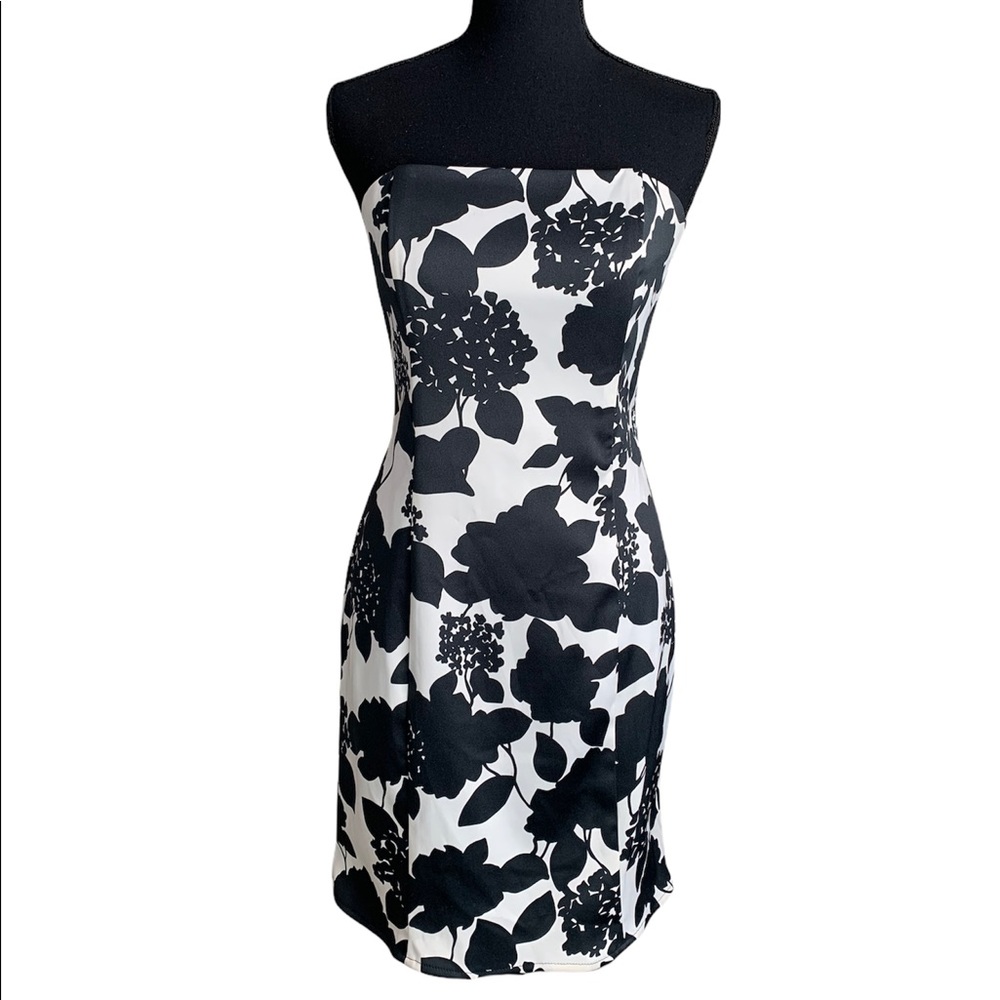 Scott McClintock Black and White Floral Strapless Dress Size 8